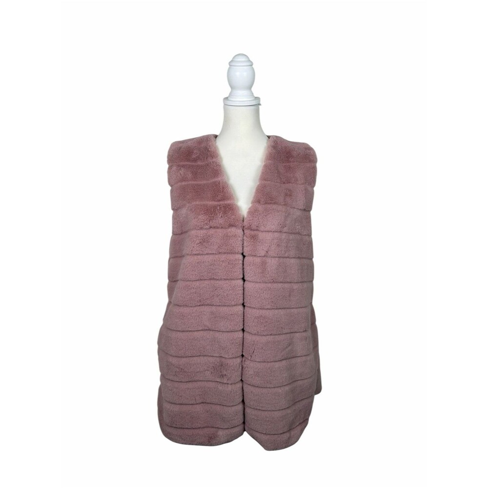 Echo Blush Pink Faux Fur Vest Women's M/L Sleeveless Pockets Coquette Urban